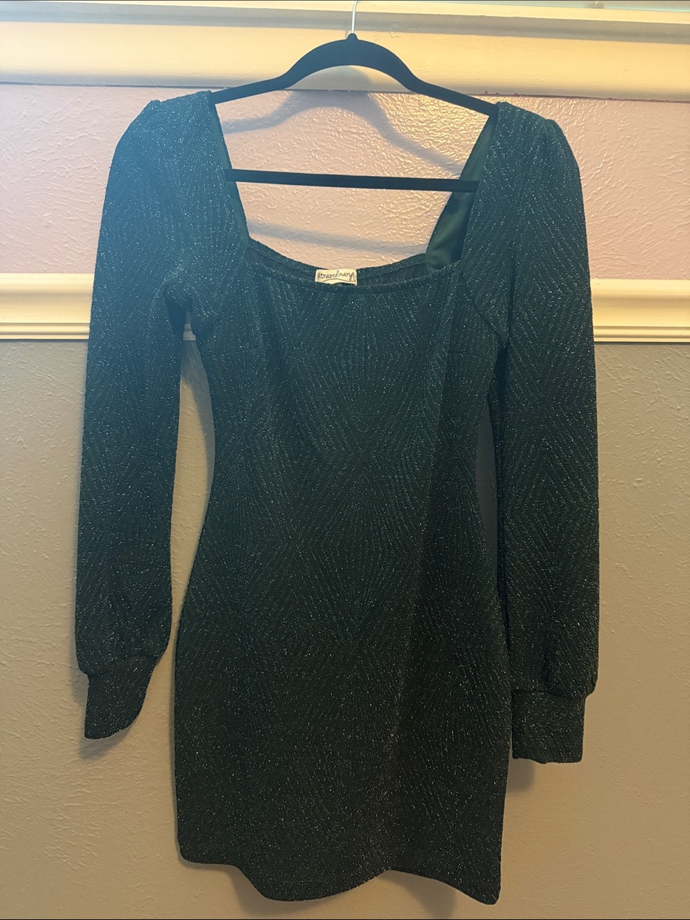 Xtraordinary Black Long Sleeve Sparkle Mini Dress